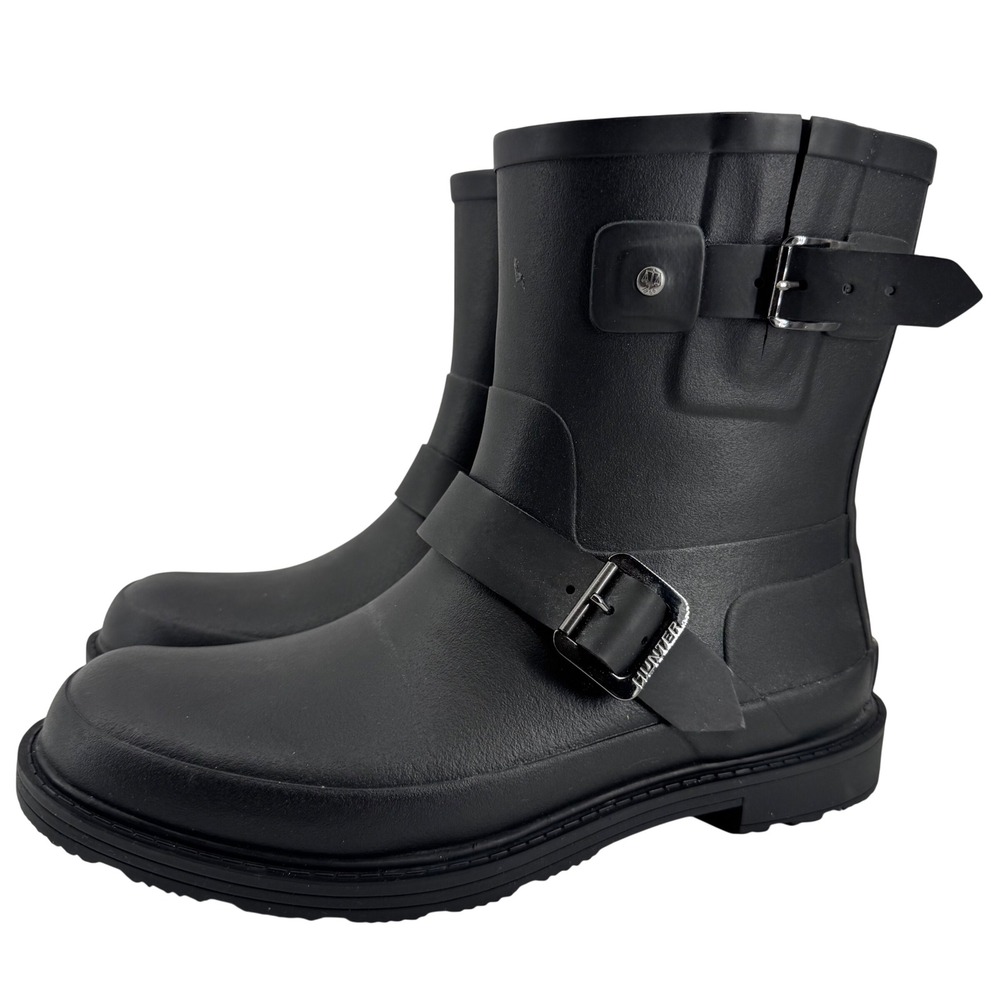 Hunter Rubber Biker Boots Mens 9 Black Waterproof Matte Buckle MFS9007RMA